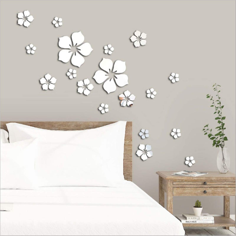 AQRICHFOX 18pcs Acrylic Mirror Wall Sticker Decal for Home Living Room Bedroom Decor 3D Flower DIY Wall Decoration Silver - Image 4